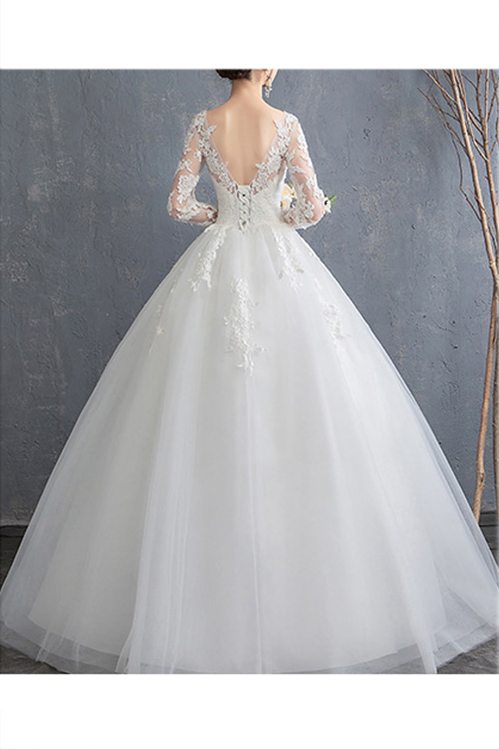 Women Long Thin Sleeve Beautiful Lace Embroidered Wedding Dress