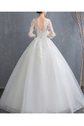 Women Long Thin Sleeve Beautiful Lace Embroidered Wedding Dress