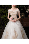 Women Off-Shoulder Style Classy Lace Decorated Magnificent Wedding Dress