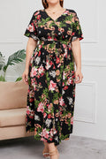 Women Plus Floral Print Short Sleeve Chiffon Maxi Dress