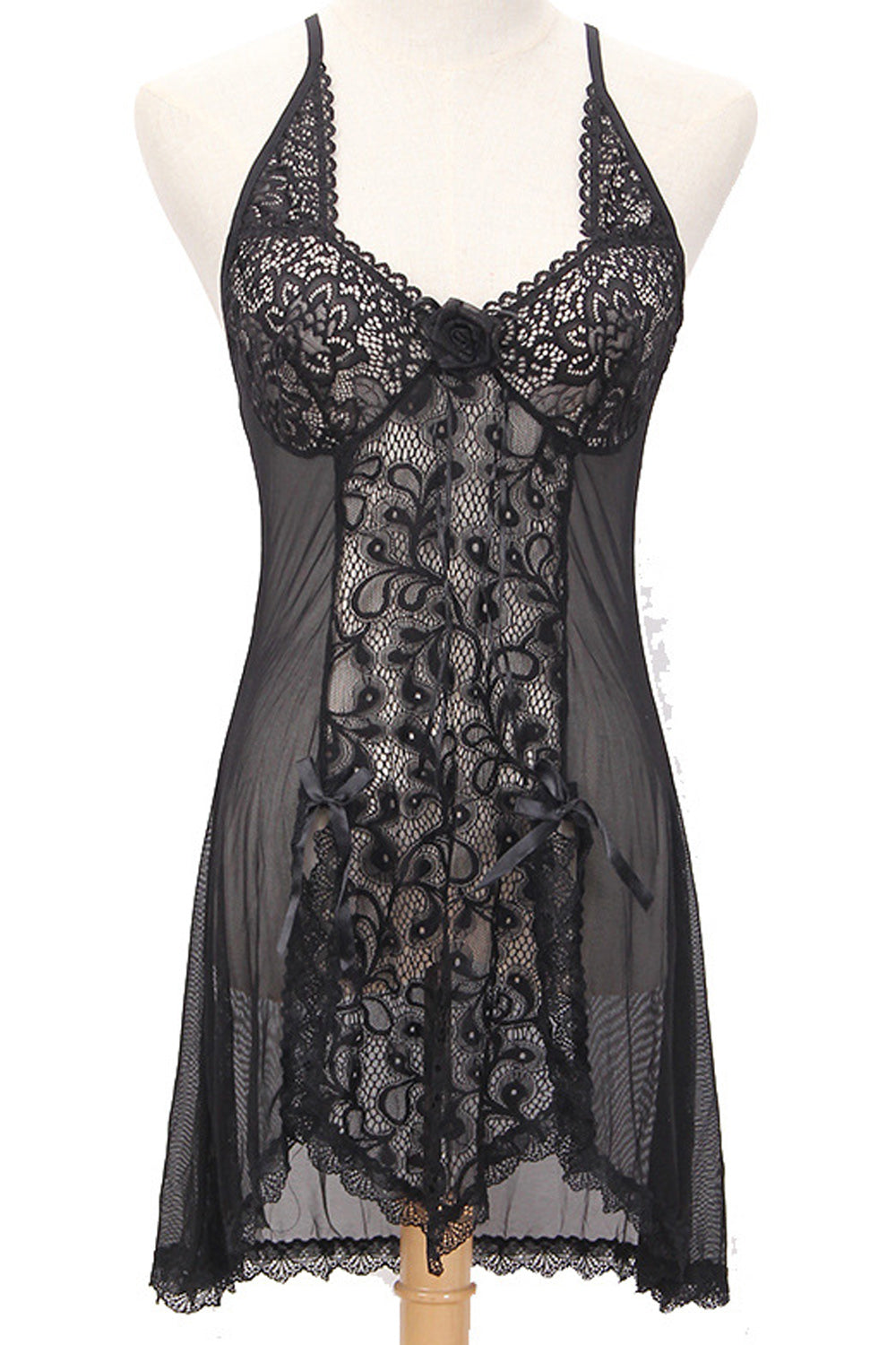 Women Delightful Solid Colored Hollow Lace Pretty Lingerie