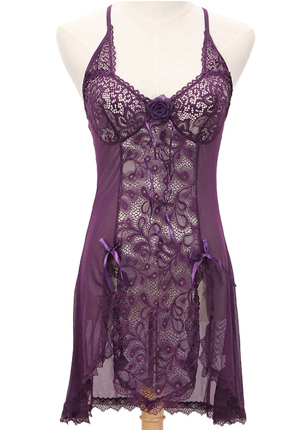 Women Delightful Solid Colored Hollow Lace Pretty Lingerie