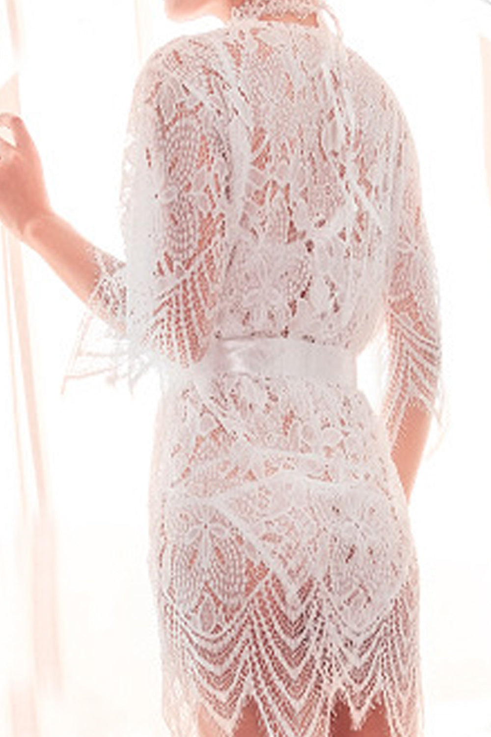 Women Thin Easy Strap Neck Beautiful Hollow Lace Long Sleeve Lingerie