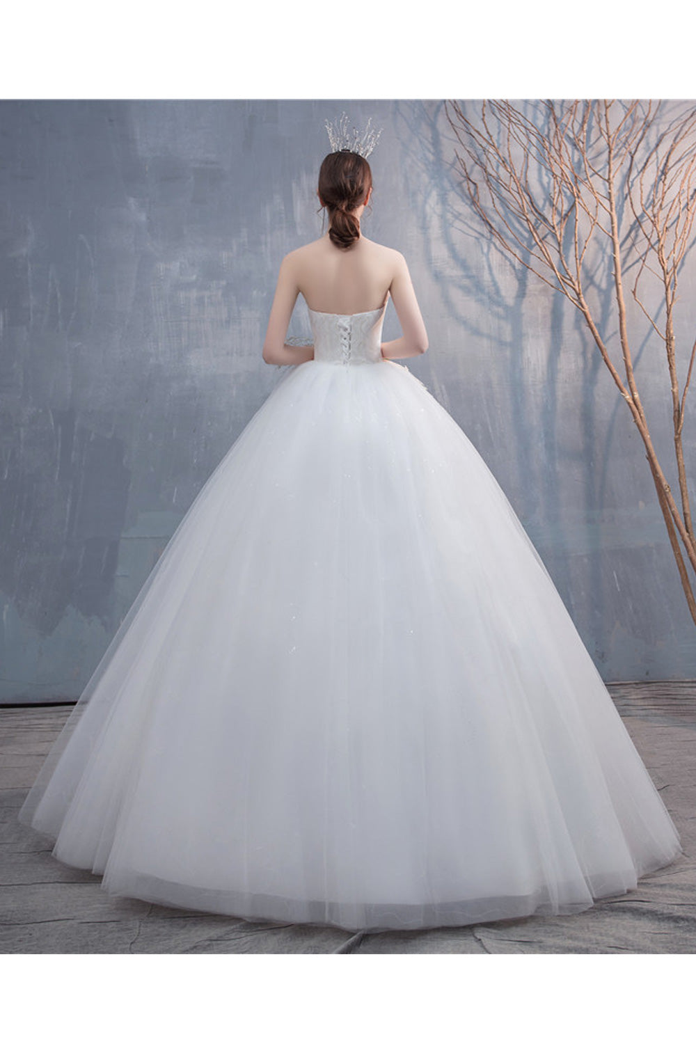Women Small Flower Decorated Shiny Soft Wedding Dress