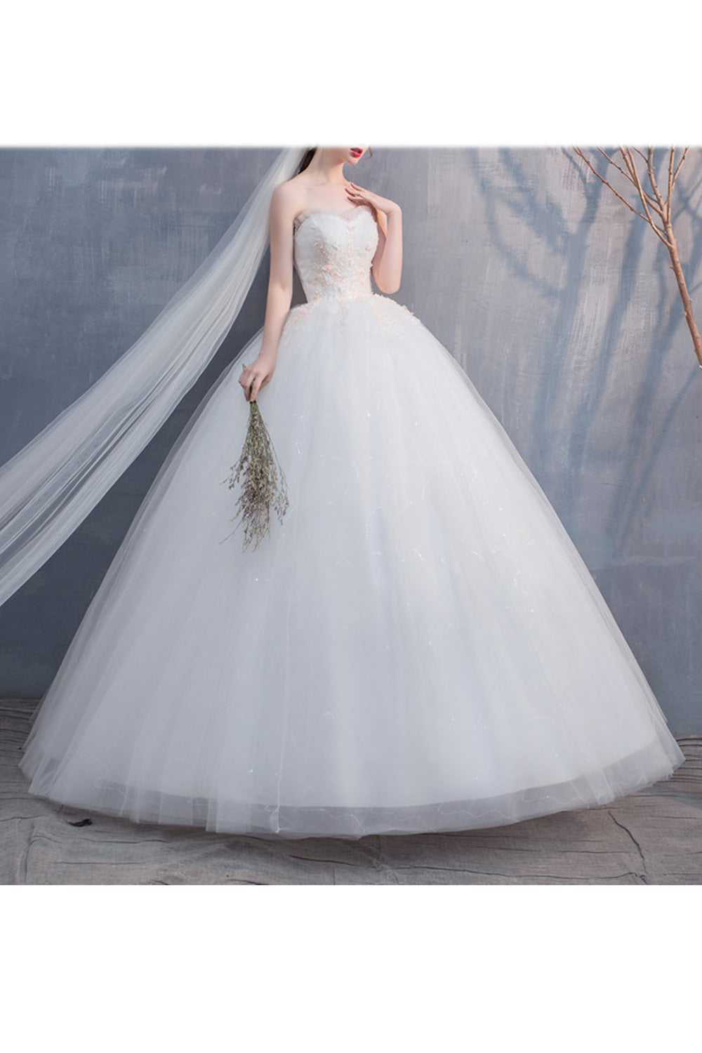Women Small Flower Decorated Shiny Soft Wedding Dress
