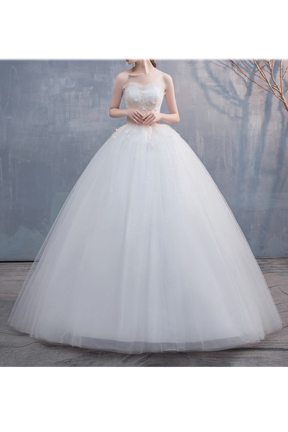 Women Small Flower Decorated Shiny Soft Wedding Dress