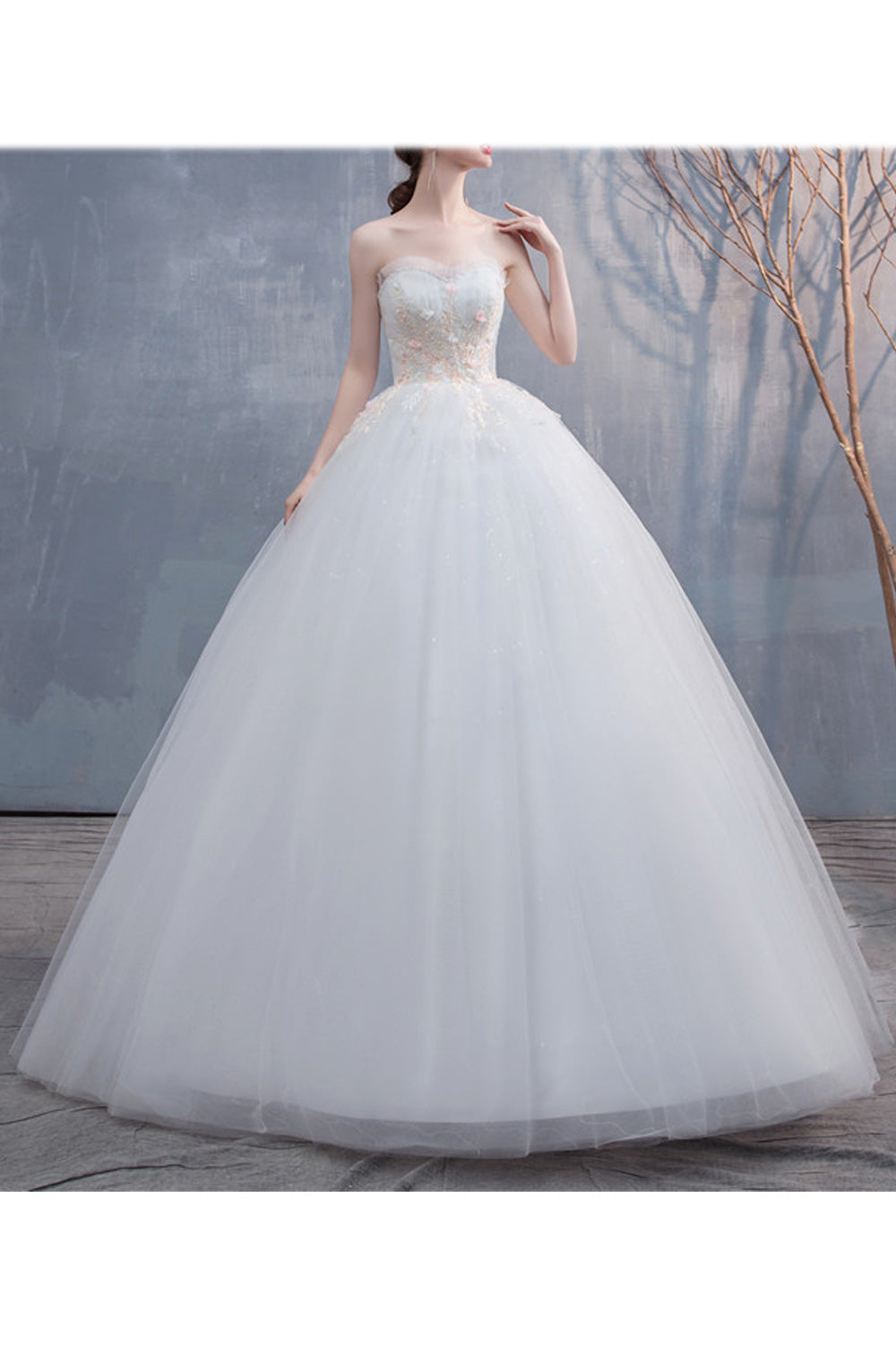 Women Small Flower Decorated Shiny Soft Wedding Dress