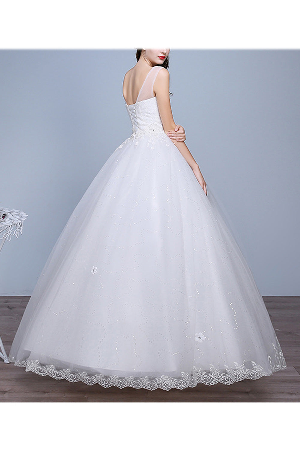 Women Sleeveless Style Round Neck Long Skirt Solid Colored Wedding Dress