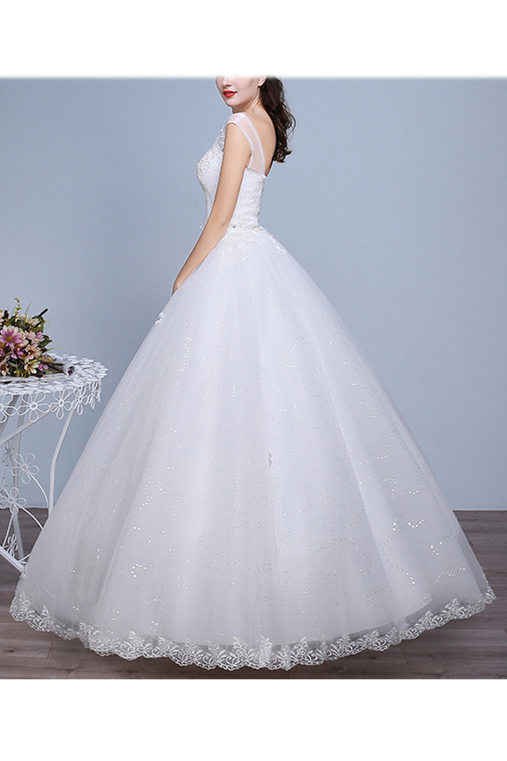 Women Sleeveless Style Round Neck Long Skirt Solid Colored Wedding Dress