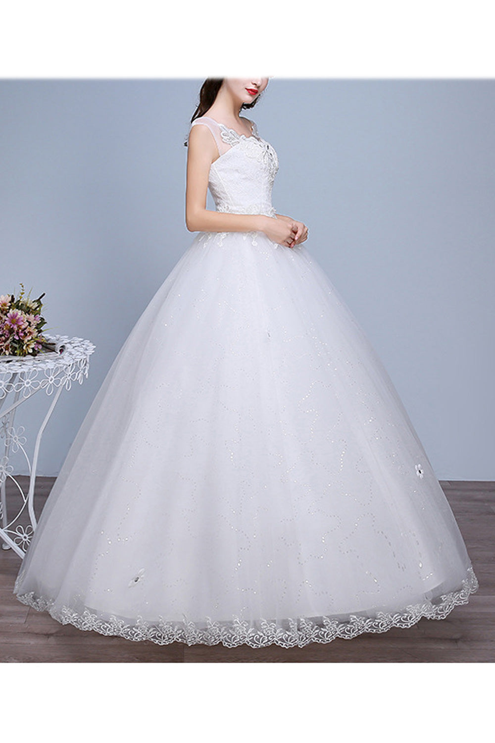 Women Sleeveless Style Round Neck Long Skirt Solid Colored Wedding Dress