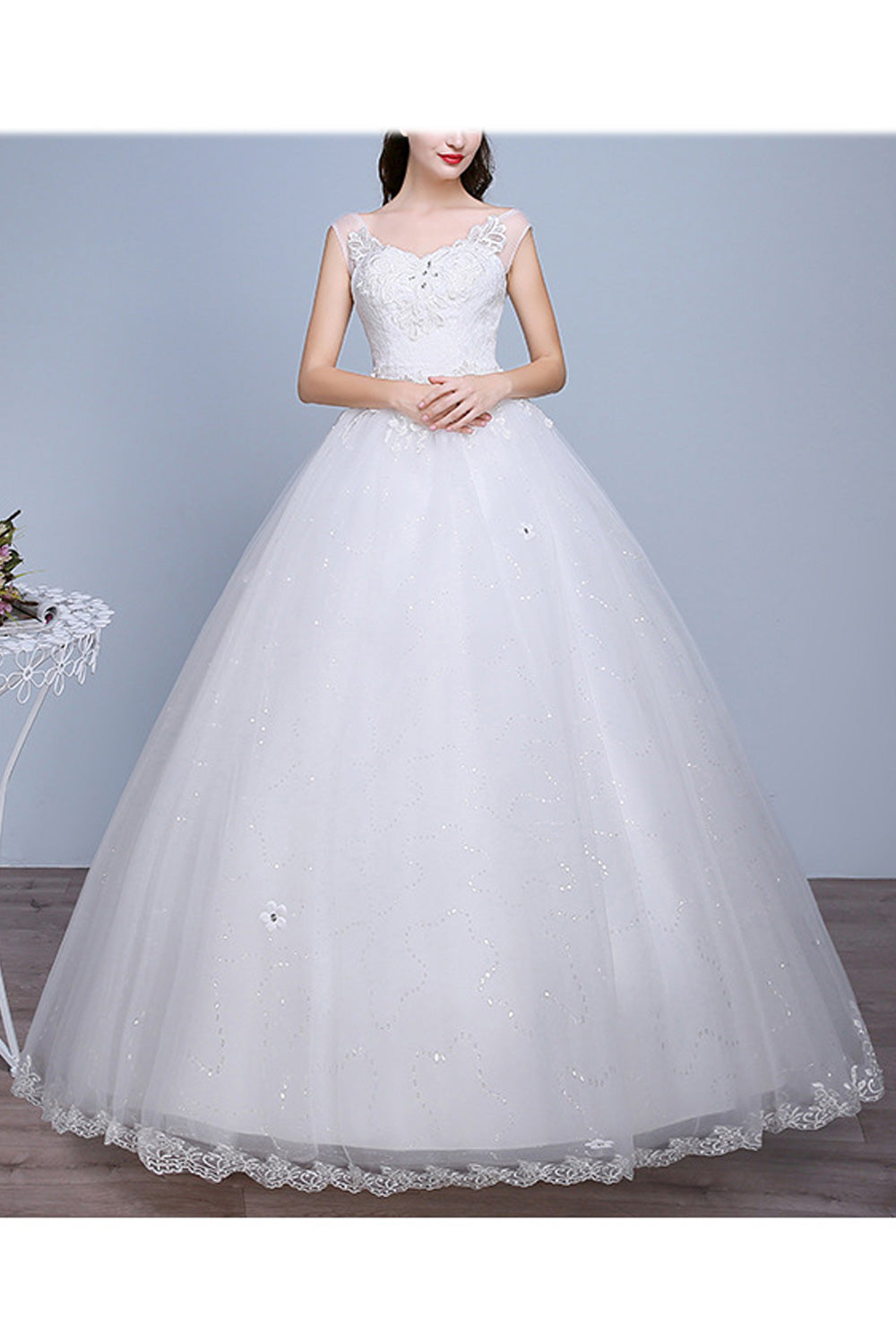 Women Sleeveless Style Round Neck Long Skirt Solid Colored Wedding Dress