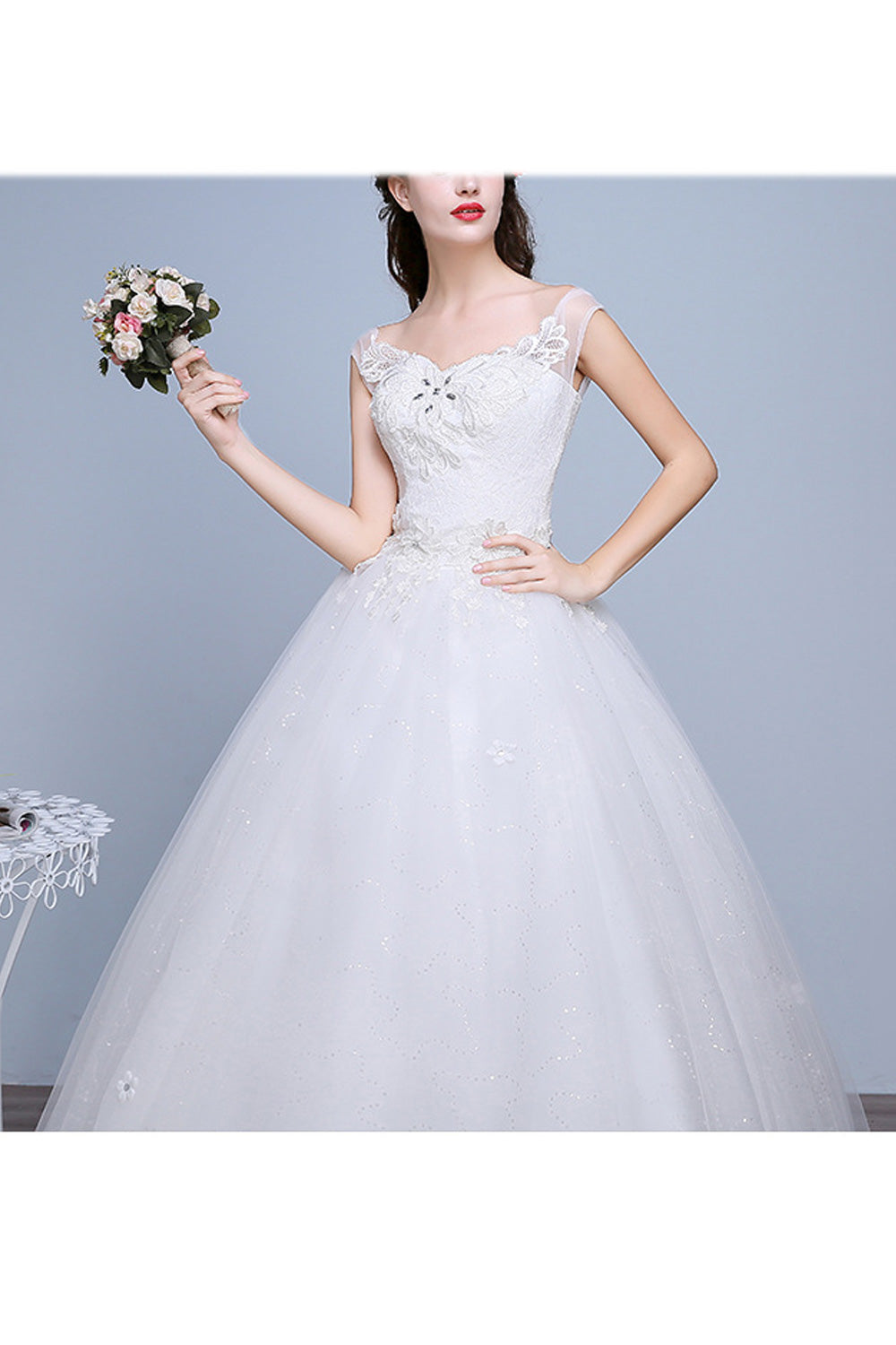 Women Sleeveless Style Round Neck Long Skirt Solid Colored Wedding Dress