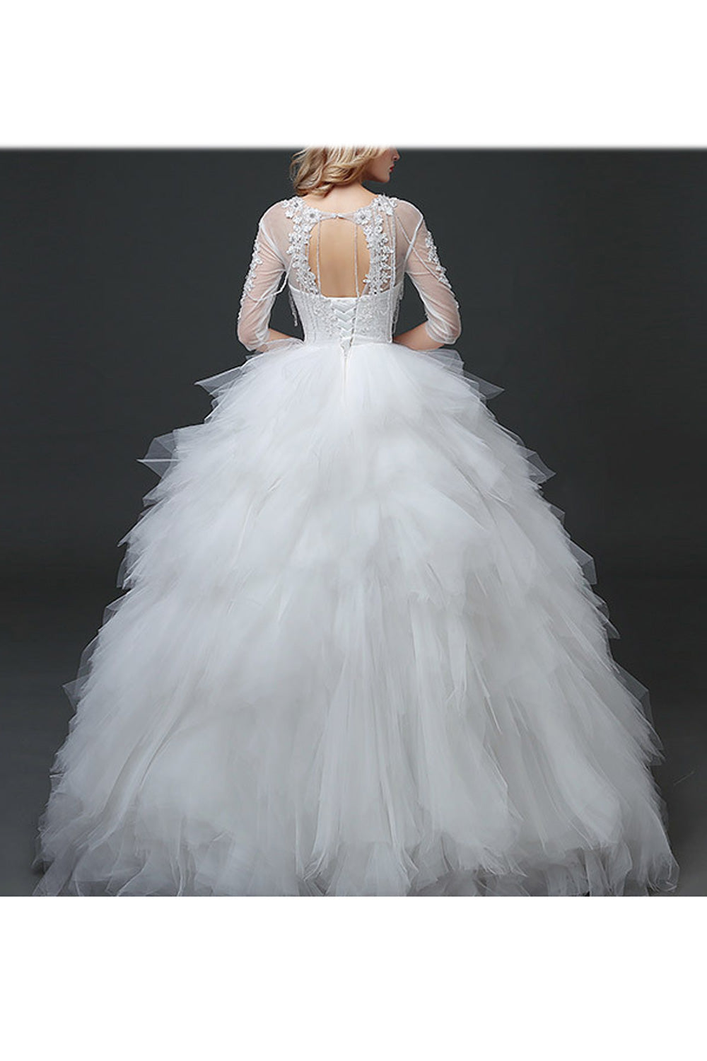 Women Stylish Half Sleeve Round Neck Flower Decorated Wedding Dress
