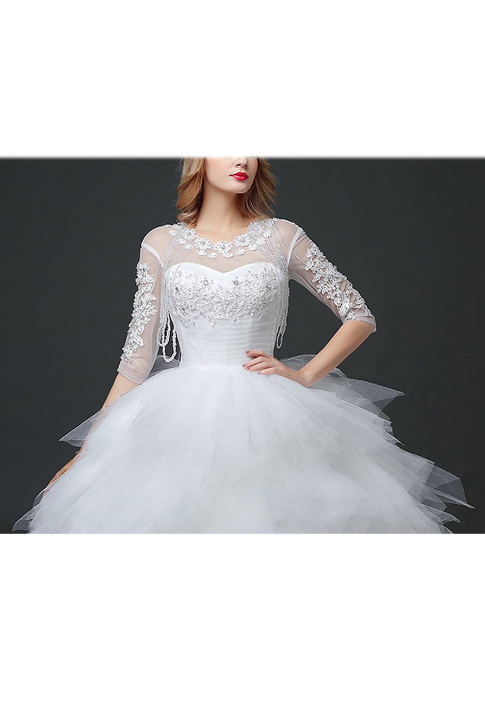 Women Stylish Half Sleeve Round Neck Flower Decorated Wedding Dress