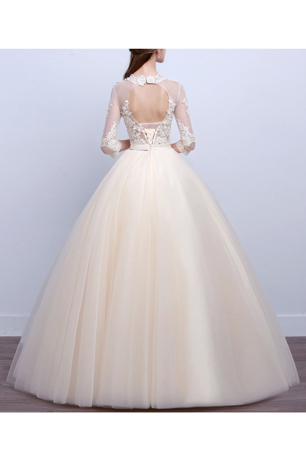 Women Long Thin Sleeve Pretty Lace Decorated Wedding Dress