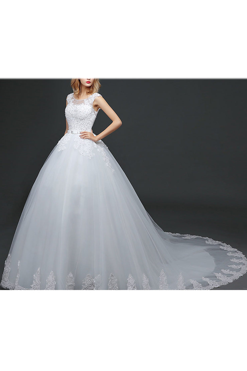 Women Round Neck Short Sleeve Slim Fit Loose Skirt Wedding Dress