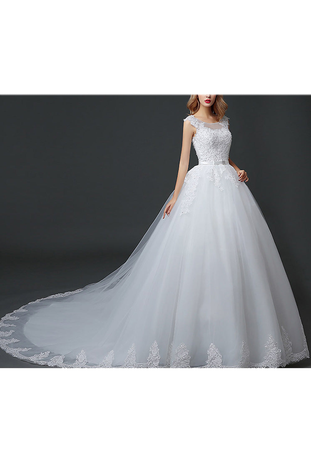 Women Round Neck Short Sleeve Slim Fit Loose Skirt Wedding Dress
