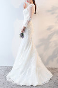 Women Long Thin Sleeve Easy Slim Fit Solid Pattern Round Neck Wedding Dress