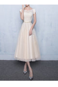 Women Round Neck Solid Colored Breathable Cool Skirt Soft Wedding Party Dress