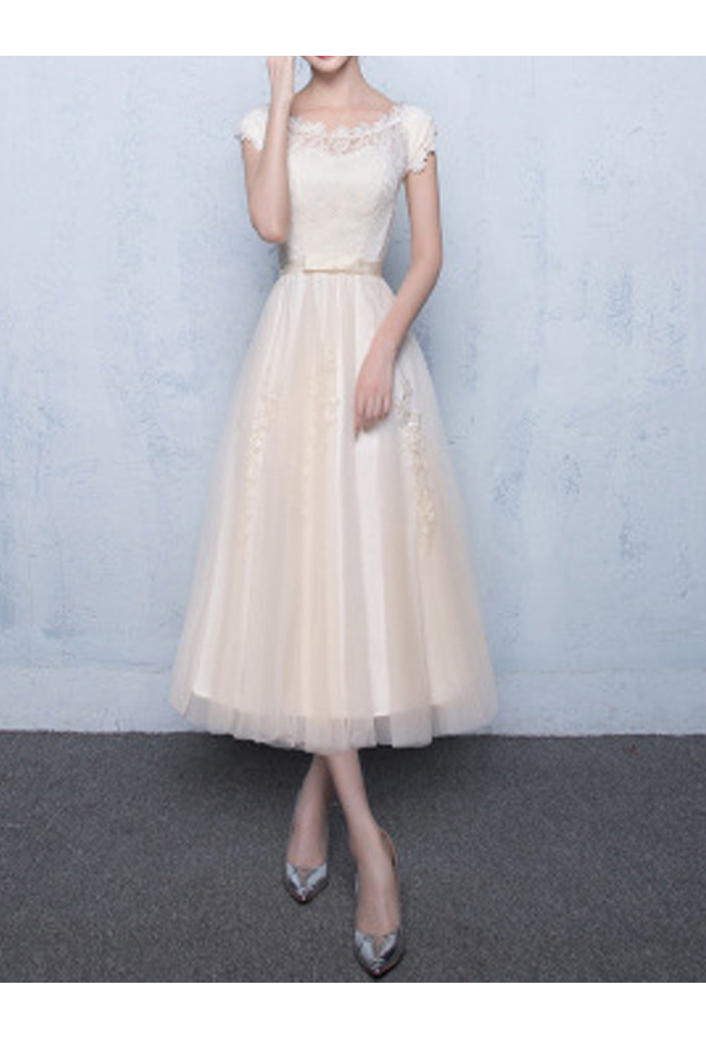 Women Round Neck Solid Colored Breathable Cool Skirt Soft Wedding Party Dress