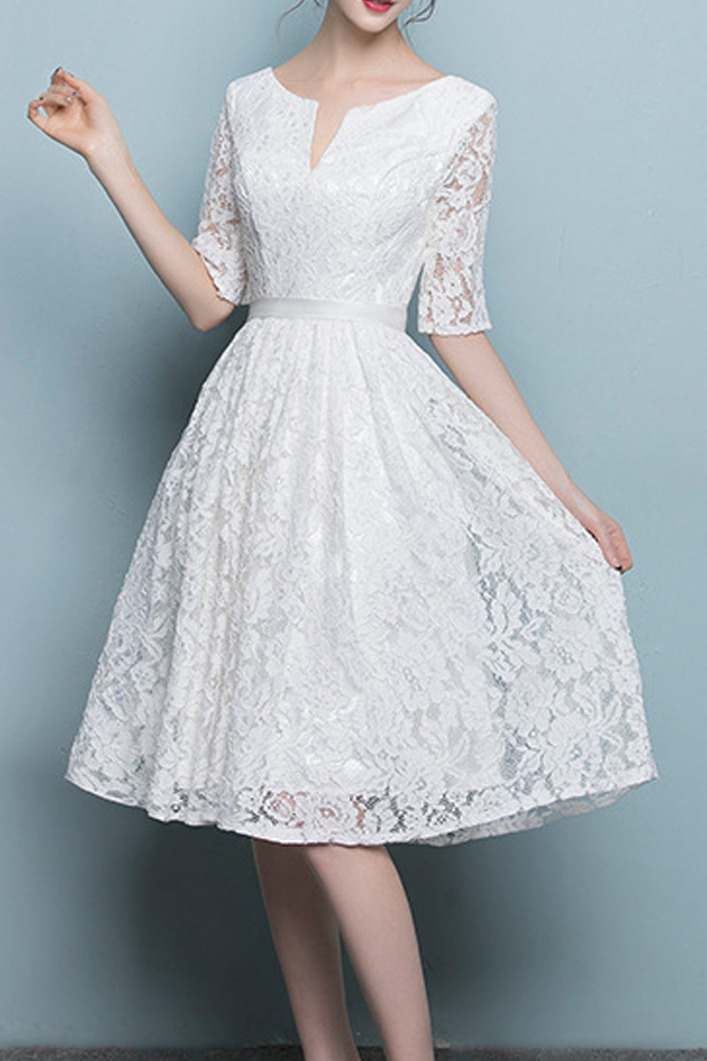 Women Notch Neck Half Sleeve Loose Short Skirt Wedding Party Dress