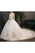Women V-Neck Style Shot Sleeve Embroidered Pattern Wedding Dress