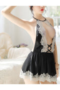 Women Backless Halter Keyhole Lace Up Lingerie