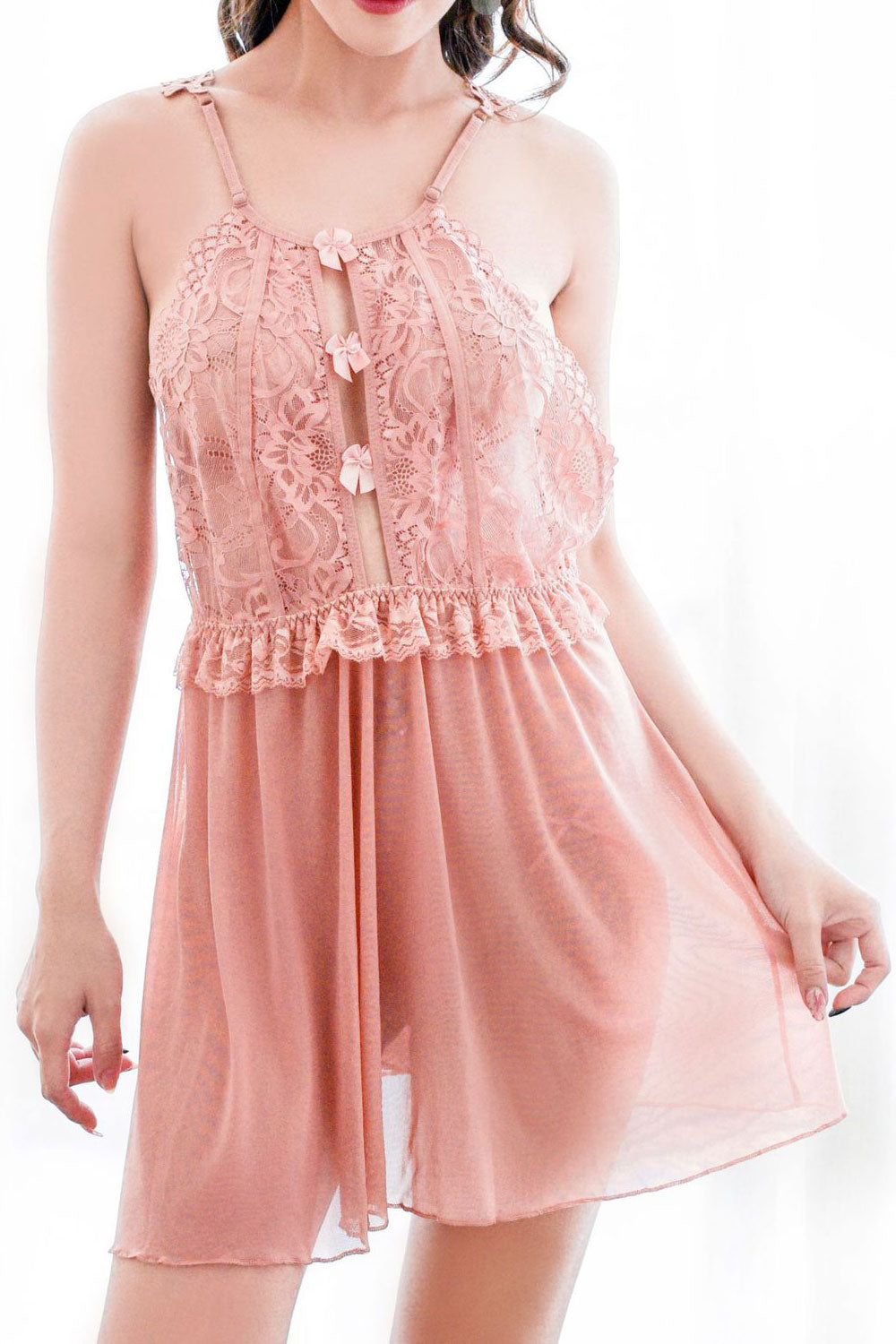 Women Keyhole Flower Lace Decorated Transparent Lingerie