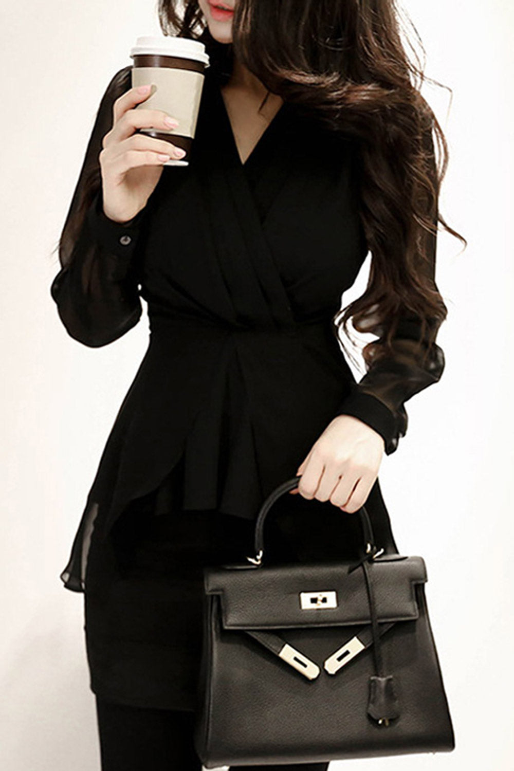 Women Long Thin Sleeve Solid Colored Elegant Dress