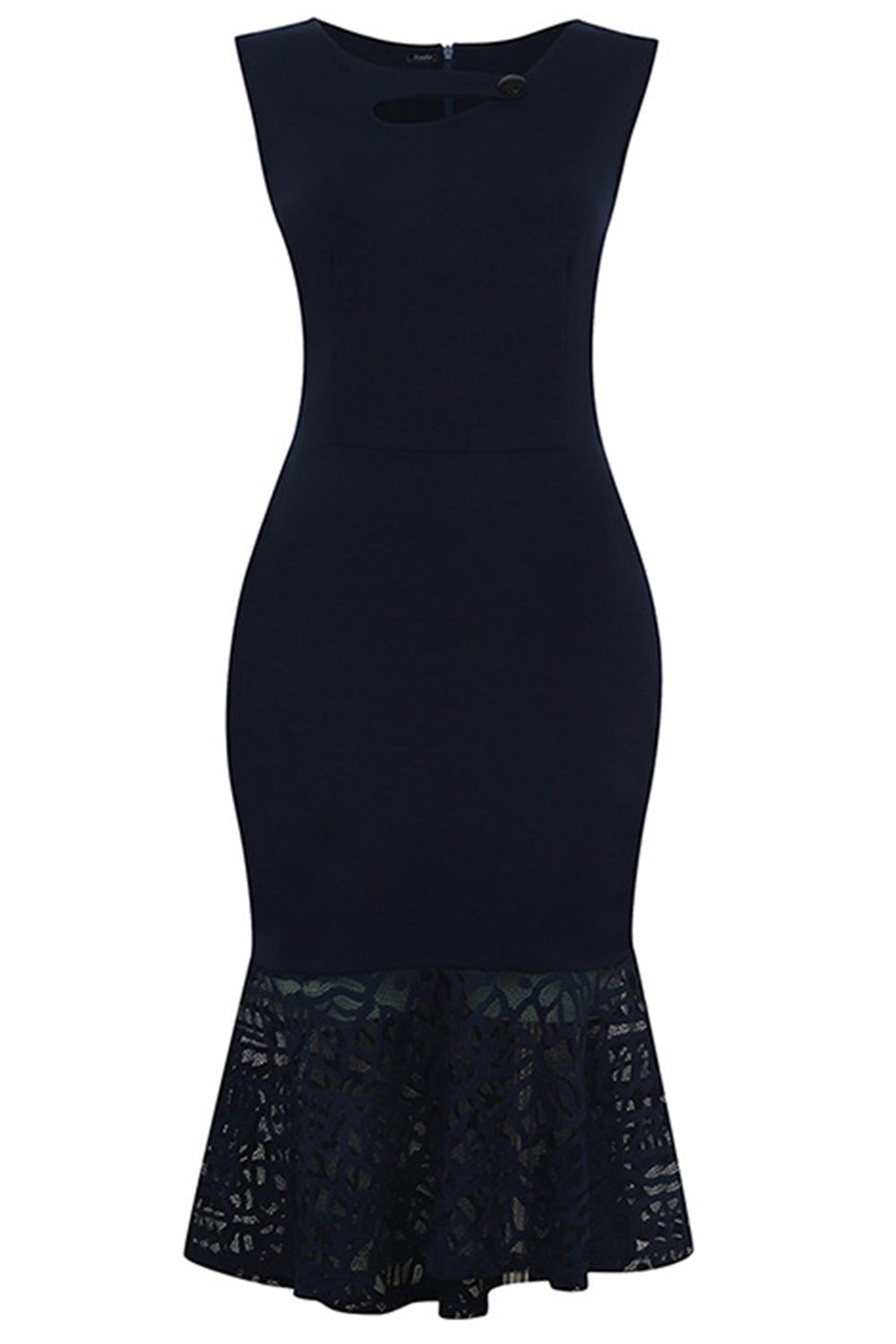 Jhonpeters Women Mermaid Style Sleeveless Waist Fitted Party Dress Navy