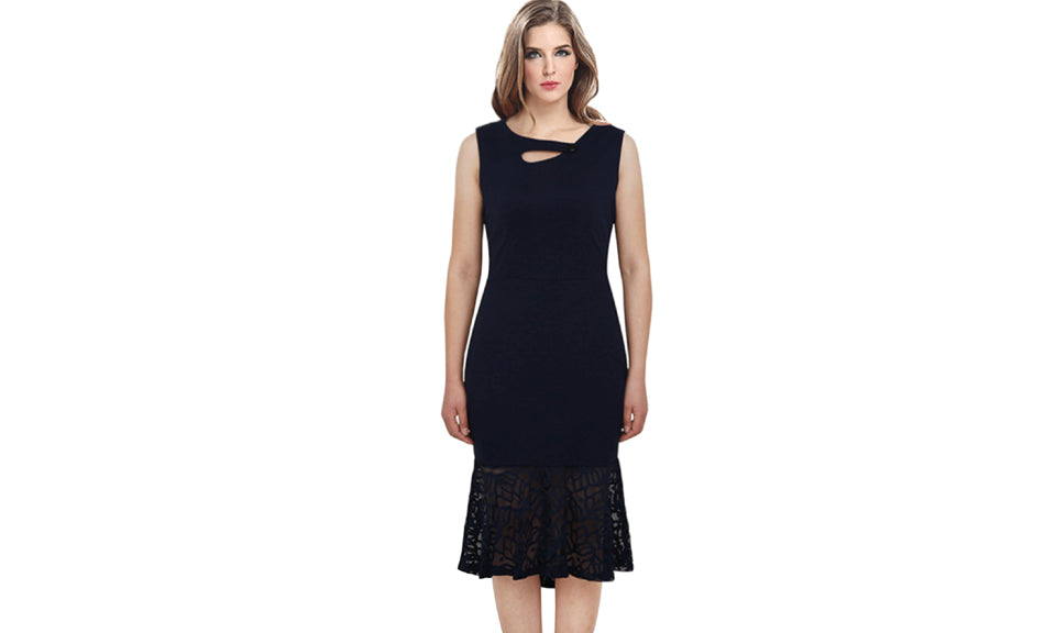 Jhonpeters Women Mermaid Style Sleeveless Waist Fitted Party Dress Navy