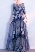Women Half Sleeve Broad Round Neck Sequins Decorated Wedding Party Dress
