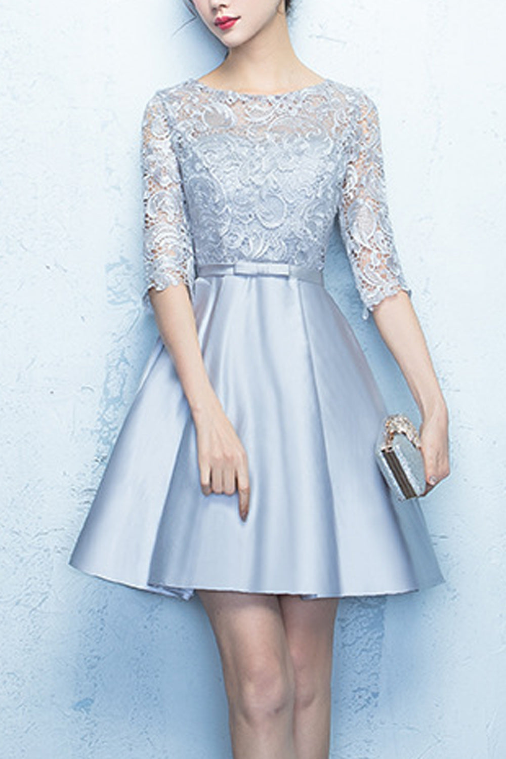Women Smooth Short Skirt Classy Solid Colored Half Sleeve Evening Party Dress