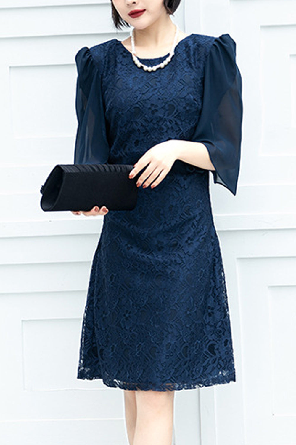 Women Pretty Solid Colored Lace Embroidered Comfy Evening Party Dress
