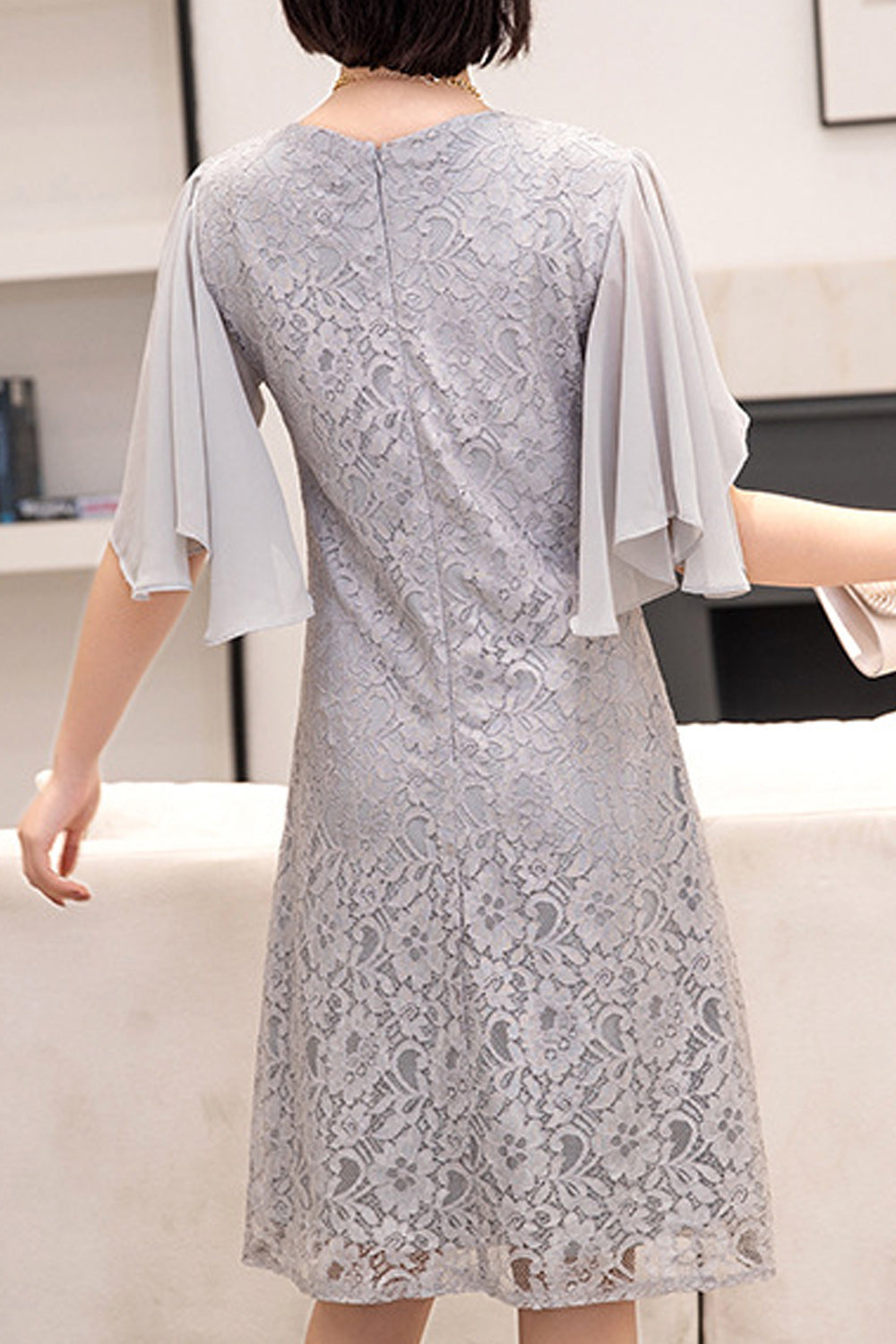 Women Pretty Solid Colored Lace Embroidered Comfy Evening Party Dress