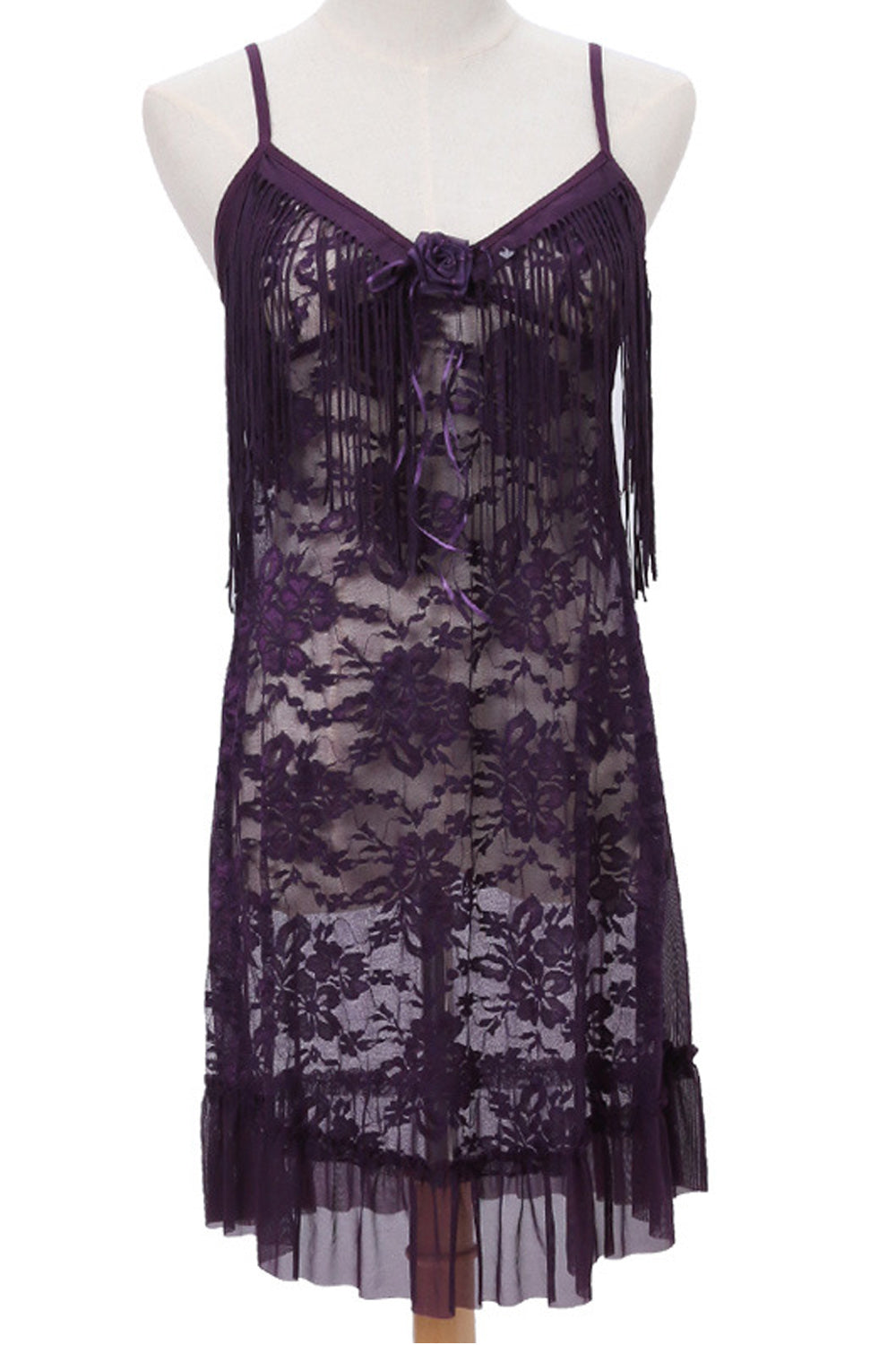 Women Beautiful Solid Colored Ruffled Lace Hem Stylish Lingerie