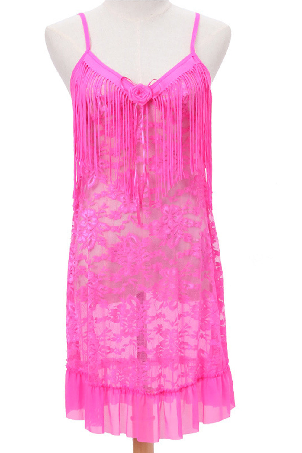 Women Beautiful Solid Colored Ruffled Lace Hem Stylish Lingerie