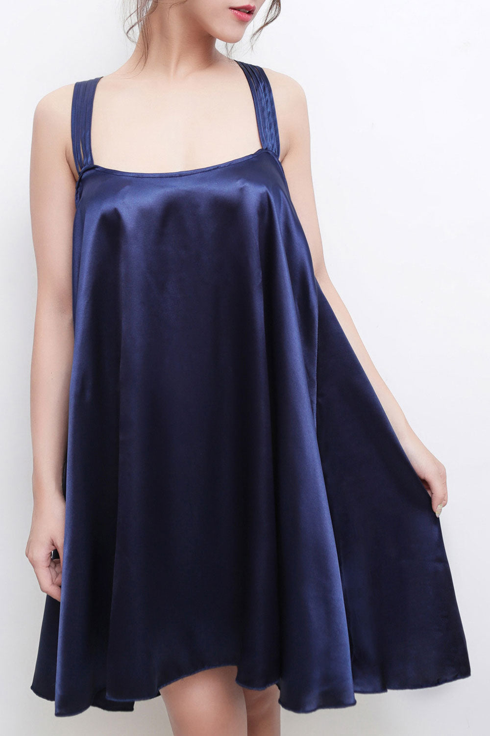 Women Strap Neck Loose Fit Soft Silk Nightdress Lingerie