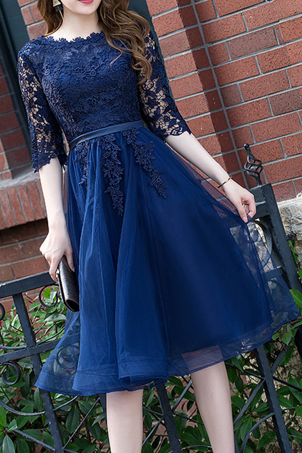 Women Elbows Sleeve Magnificent Round Neck Thin Skirt Evening Party Dress