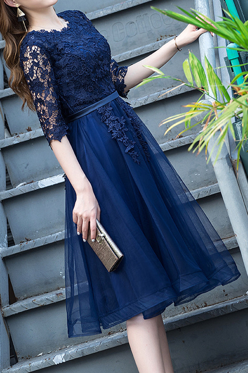 Women Elbows Sleeve Magnificent Round Neck Thin Skirt Evening Party Dress