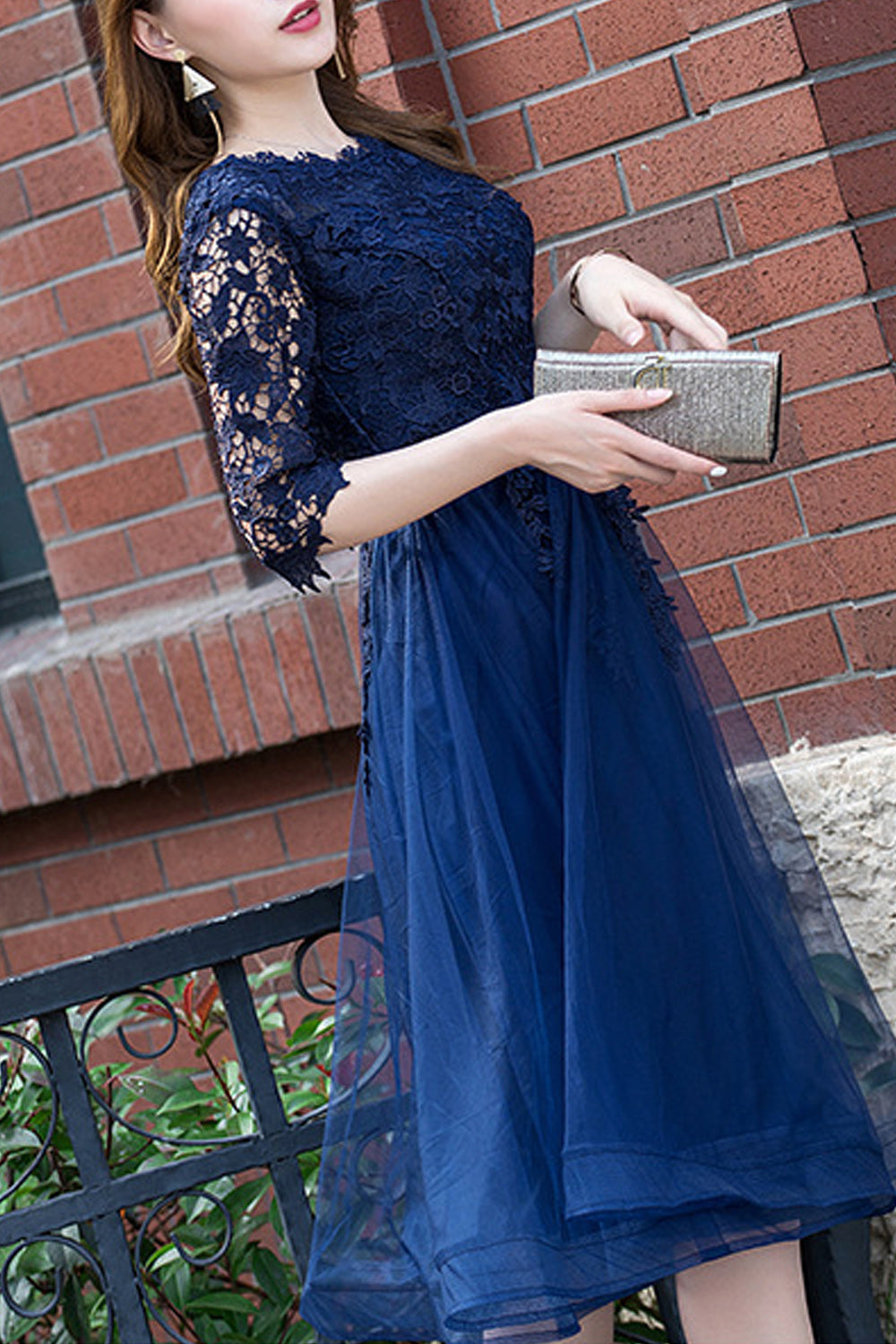 Women Elbows Sleeve Magnificent Round Neck Thin Skirt Evening Party Dress