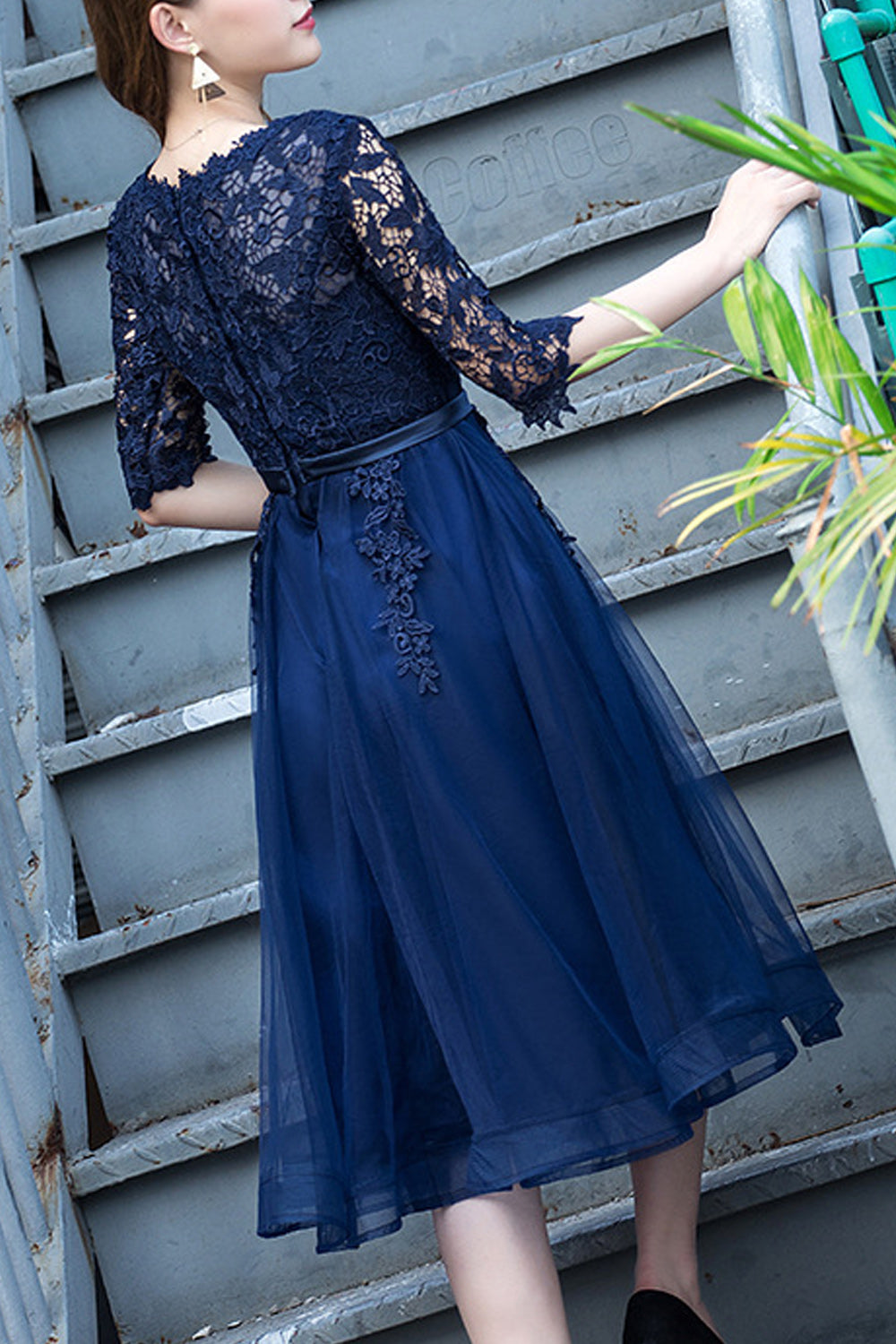 Women Elbows Sleeve Magnificent Round Neck Thin Skirt Evening Party Dress