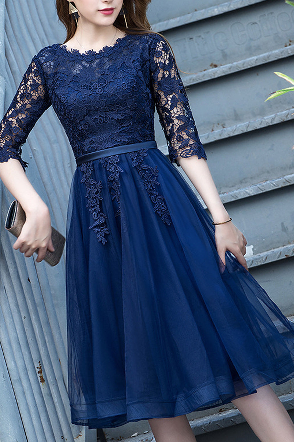 Women Elbows Sleeve Magnificent Round Neck Thin Skirt Evening Party Dress