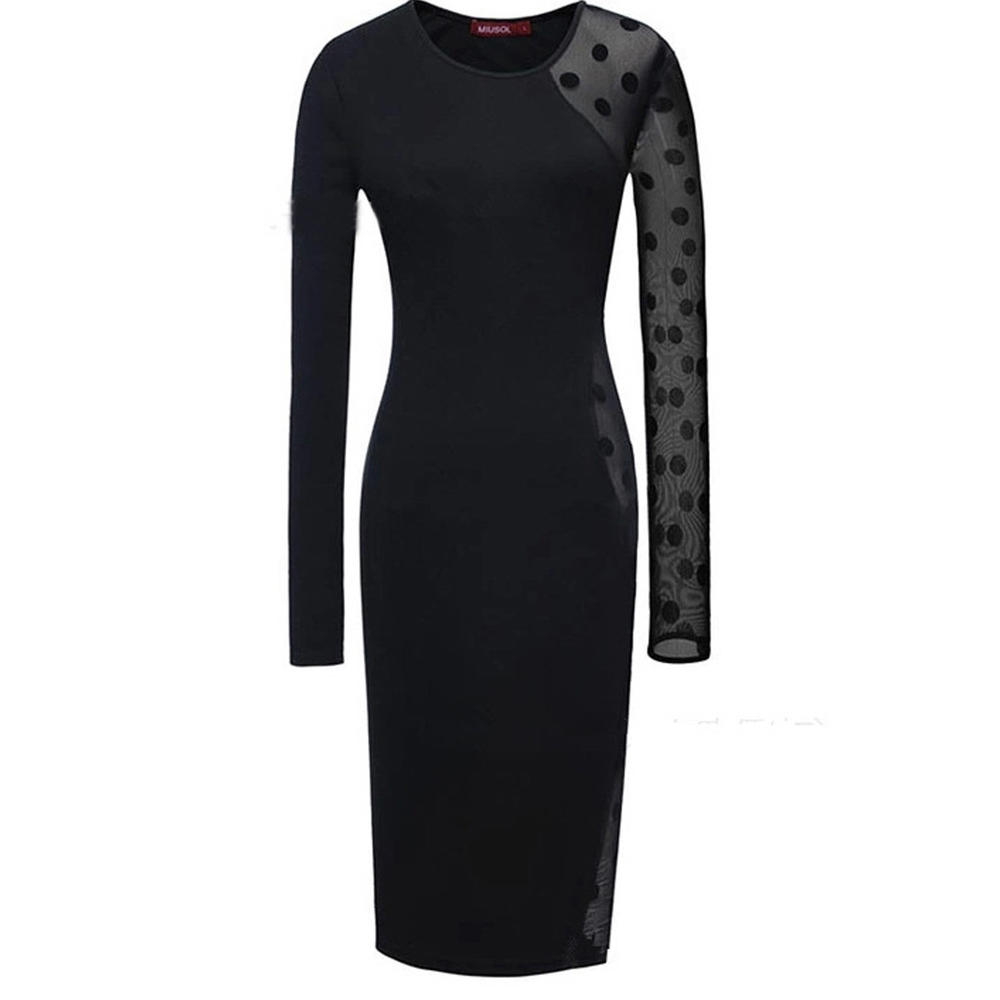 Slim High Neck Long Sleeve Fitted Dress