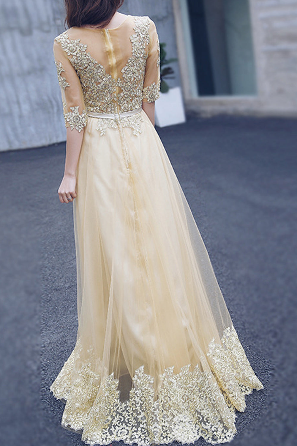 Women Solid Pattern Embroidered Style Long Wedding Party Dress