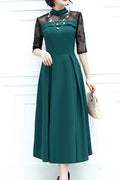 Women Smooth Skirt Ribbon Waist Solid Colored Wedding Party Dress
