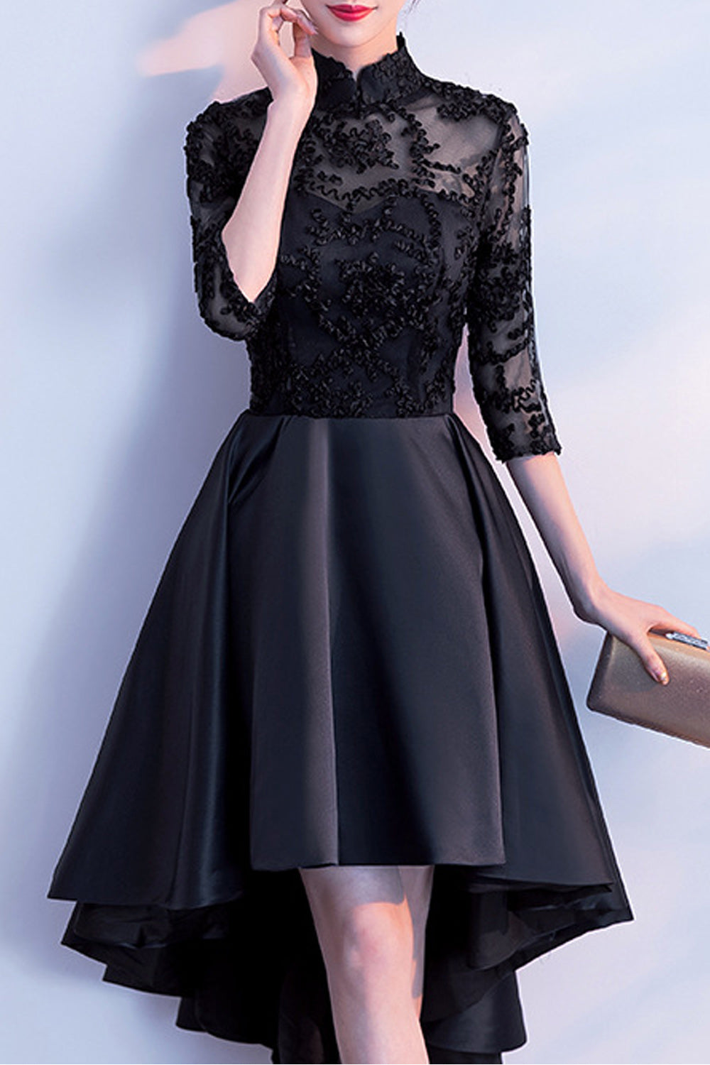 Women Elbow Fit Sleeve Irregular Hem Comfortable Evening Party Dress