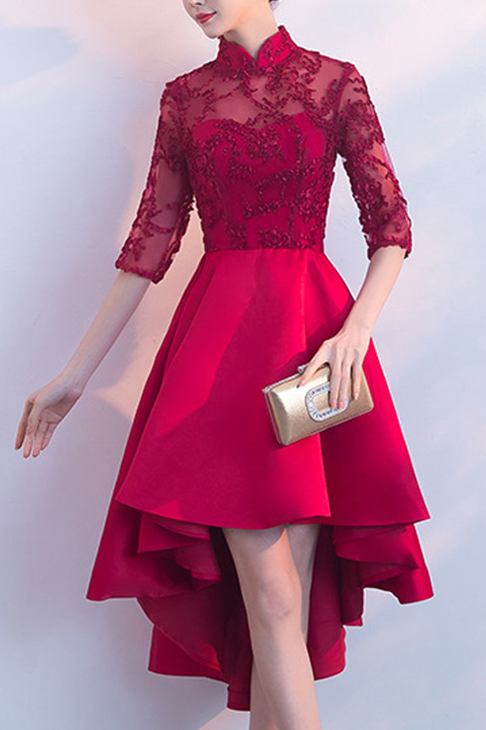 Women Elbow Fit Sleeve Irregular Hem Comfortable Evening Party Dress