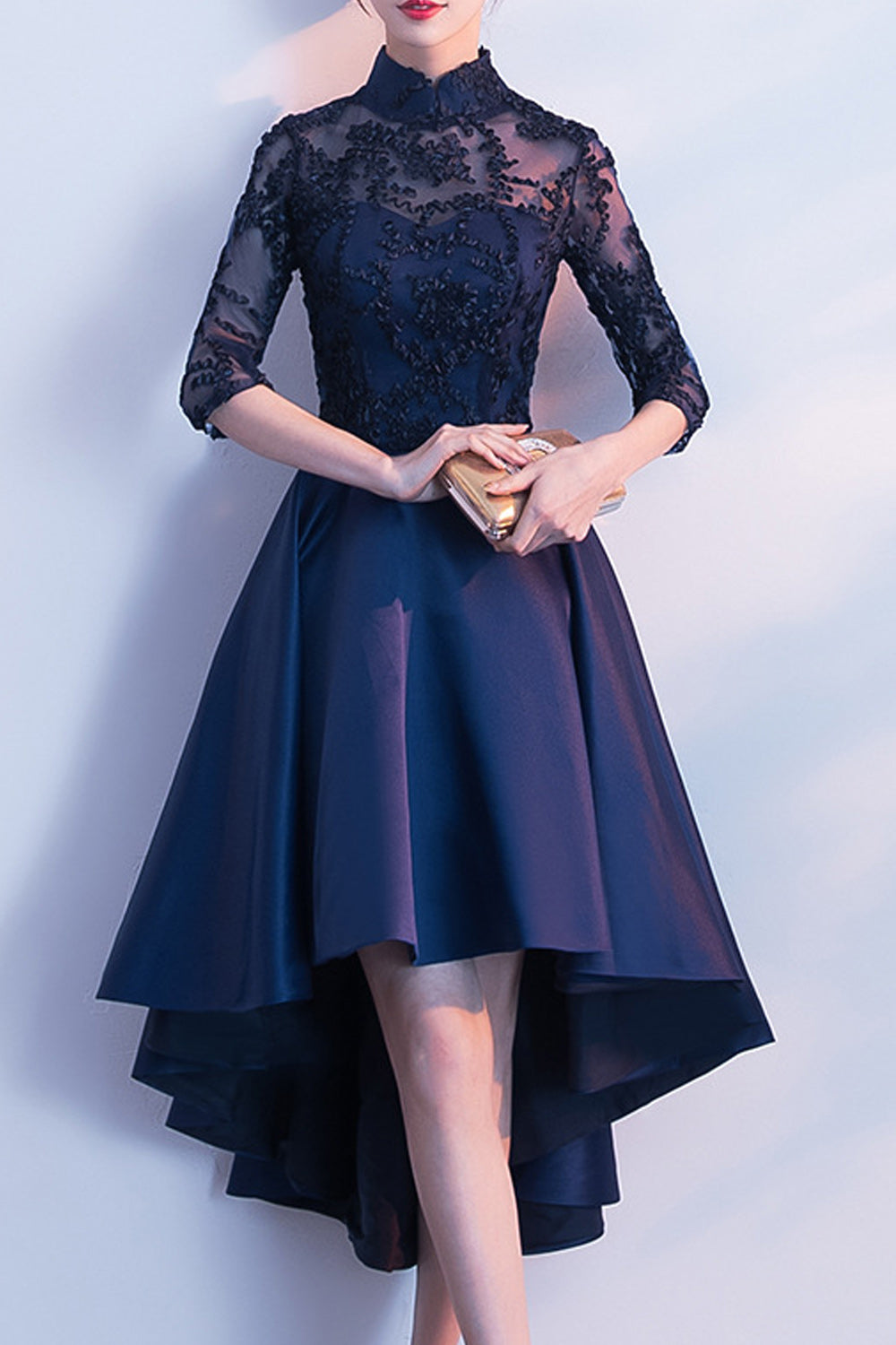 Women Elbow Fit Sleeve Irregular Hem Comfortable Evening Party Dress