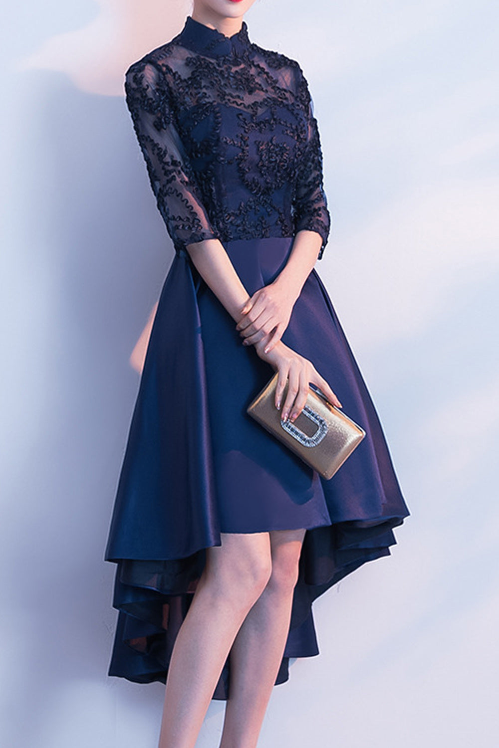 Women Elbow Fit Sleeve Irregular Hem Comfortable Evening Party Dress